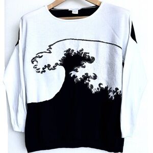 Joan Vass Dark Navy and White Cotton Sweater